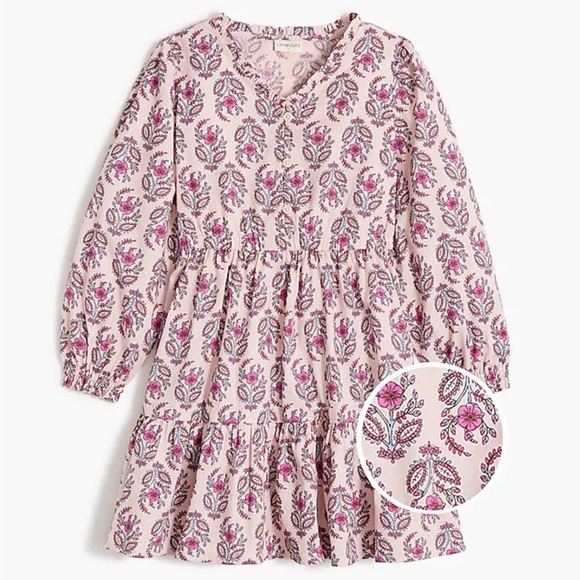 Pink Crewcuts J.Crew Girls Block Print Ling Sleeve Dress Size 10 EUC - Picture 1 of 6